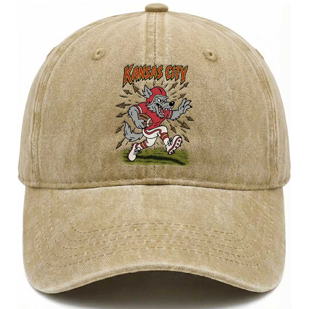 Funny Wolf Football Lover Washed Cotton Baseball Cap Sport Humor Gift TS12 Print Your Wear