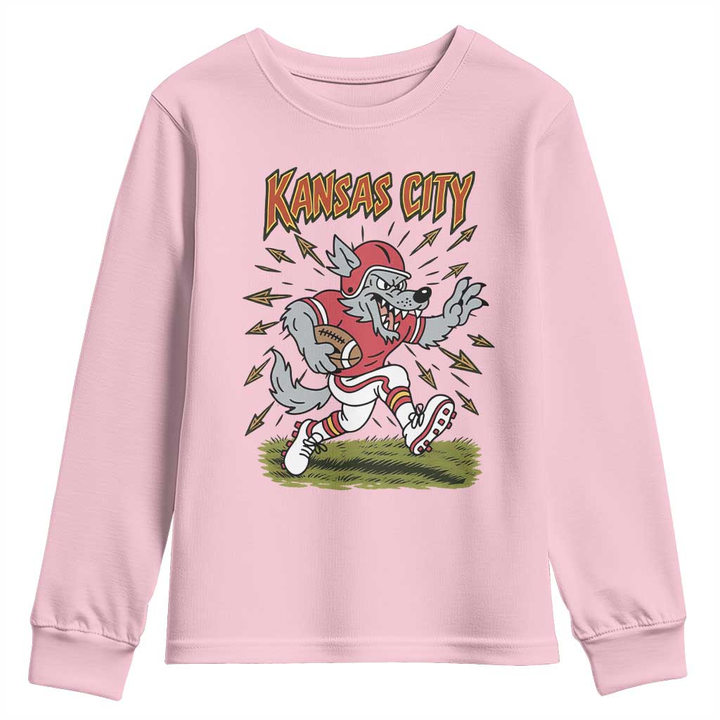 Funny Wolf Football Lover Youth Sweatshirt Sport Humor Gift TS12 Light Pink Print Your Wear