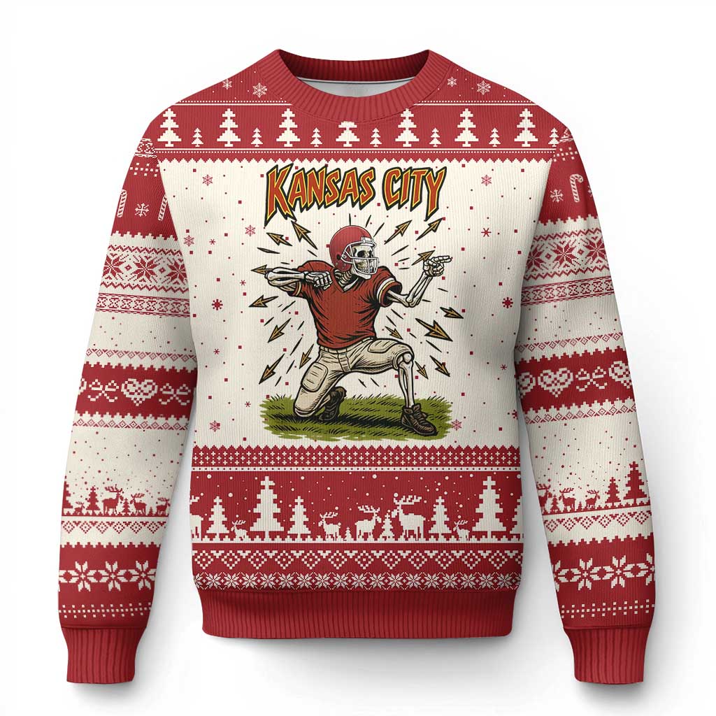 Skeleton Football Lover Ugly Christmas Sweater Touchdown Game Day Lifestyle TS12 Beige Red Print Your Wear