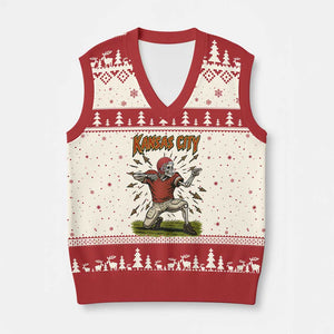 Skeleton Football Lover V-Neck Knit Sweater Vest Touchdown Game Day Lifestyle TS12 Beige Red Print Your Wear
