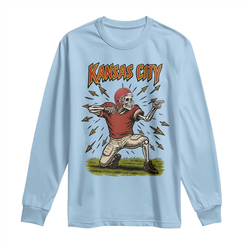 Skeleton Football Lover Long Sleeve Shirt Touchdown Game Day Lifestyle TS12 Light Blue Print Your Wear