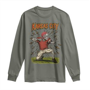 Skeleton Football Lover Long Sleeve Shirt Touchdown Game Day Lifestyle TS12 Military Green Print Your Wear