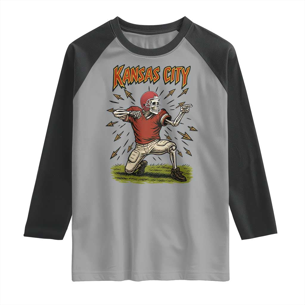 Skeleton Football Lover Raglan Shirt Touchdown Game Day Lifestyle TS12 Sport Gray Black Print Your Wear