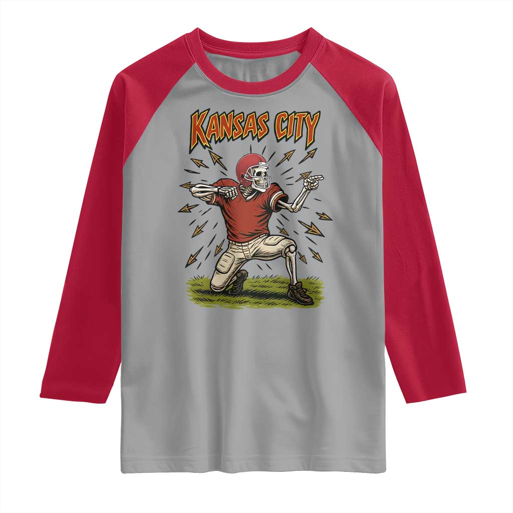 Skeleton Football Lover Raglan Shirt Touchdown Game Day Lifestyle TS12 Sport Gray Red Print Your Wear