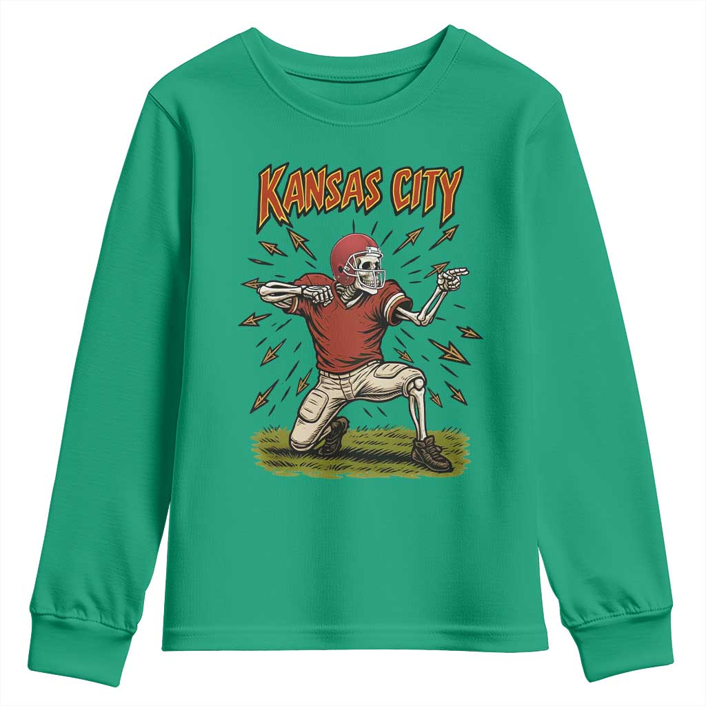Skeleton Football Lover Youth Sweatshirt Touchdown Game Day Lifestyle TS12 Irish Green Print Your Wear