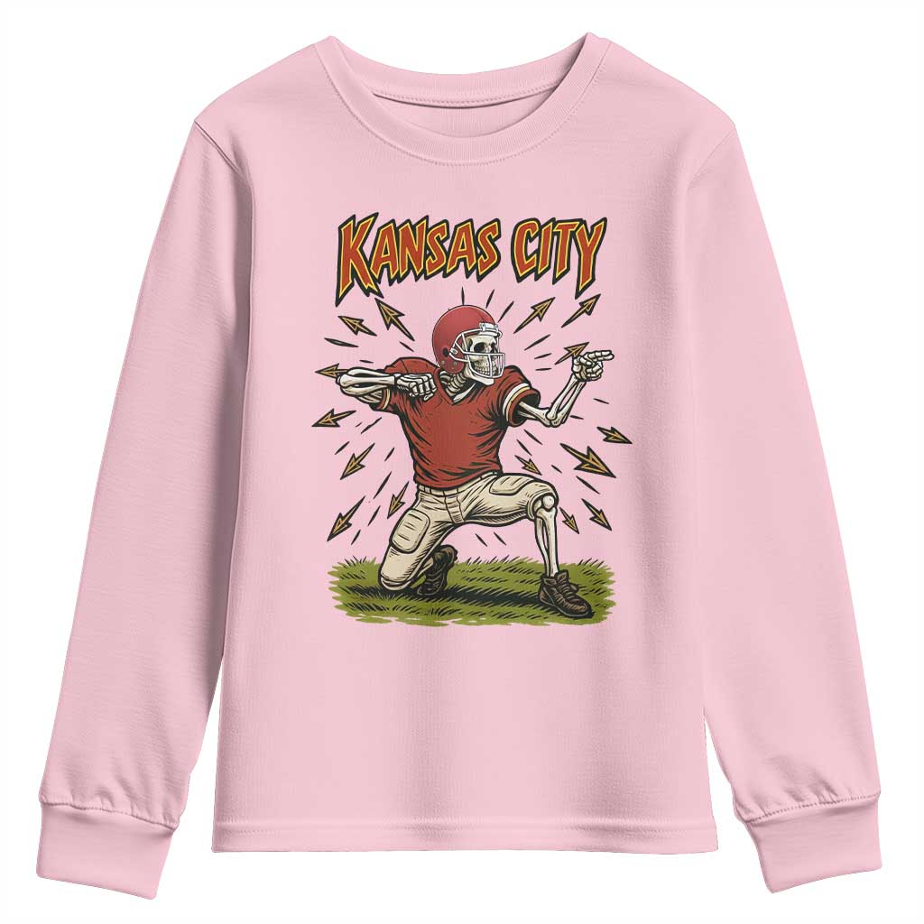 Skeleton Football Lover Youth Sweatshirt Touchdown Game Day Lifestyle TS12 Light Pink Print Your Wear