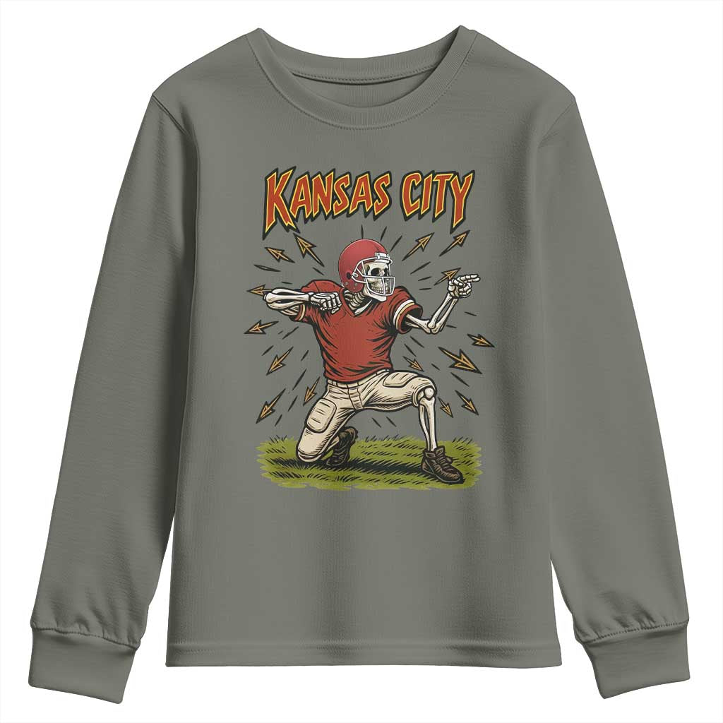 Skeleton Football Lover Youth Sweatshirt Touchdown Game Day Lifestyle TS12 Military Green Print Your Wear