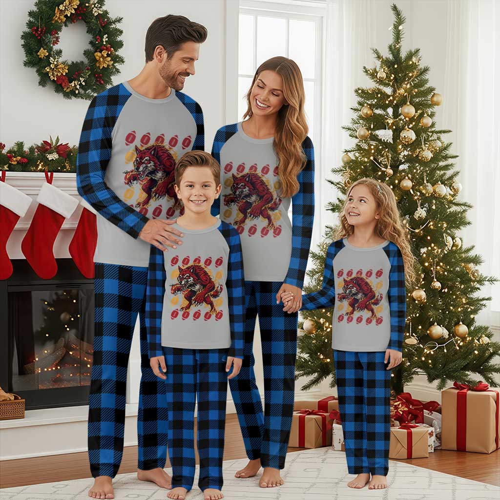 Wolf Football Lover Plaid Pajama Set Game Day Fan Lifestyle TS12 Blue Plaid Print Your Wear