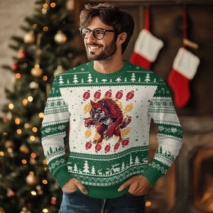 Wolf Football Lover Ugly Christmas Sweater Game Day Fan Lifestyle TS12 Beige Green Print Your Wear