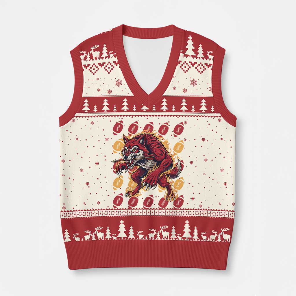 Wolf Football Lover V-Neck Knit Sweater Vest Game Day Fan Lifestyle TS12 Beige Red Print Your Wear