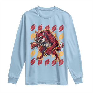 Wolf Football Lover Long Sleeve Shirt Game Day Fan Lifestyle TS12 Light Blue Print Your Wear