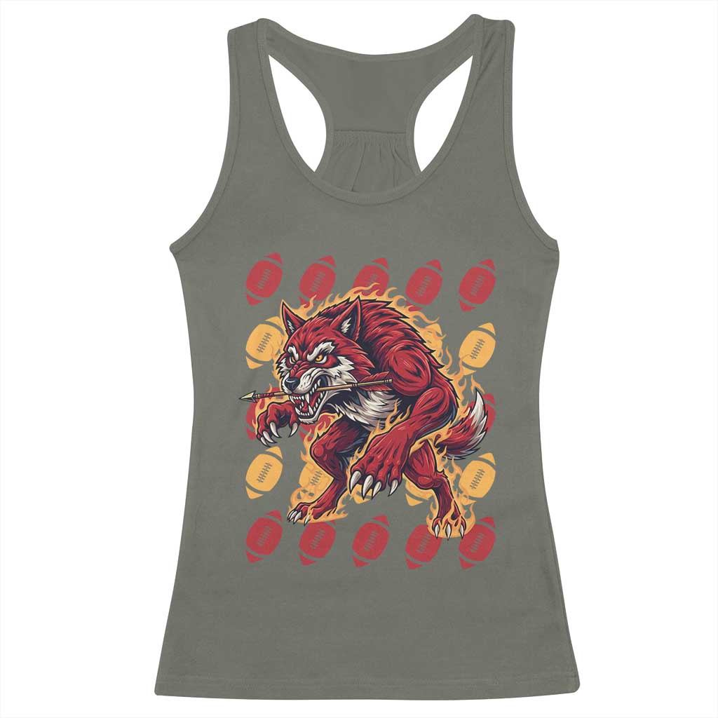Wolf Football Lover Racerback Tank Top Game Day Fan Lifestyle TS12 Military Green Print Your Wear
