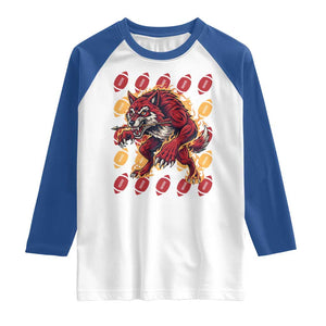 Wolf Football Lover Raglan Shirt Game Day Fan Lifestyle TS12 White Royal Print Your Wear