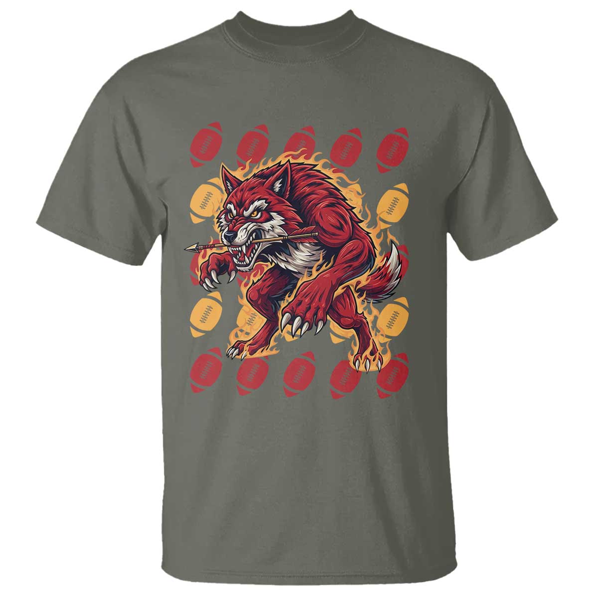 Wolf Football Lover T Shirt Game Day Fan Lifestyle TS12 Military Green Print Your Wear