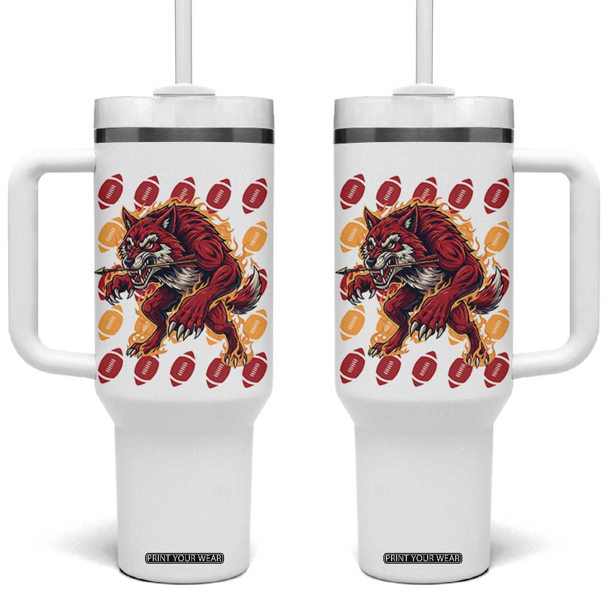 Wolf Football Lover Tumbler With Handle Game Day Fan Lifestyle TS12 One Size: 40 oz White Print Your Wear