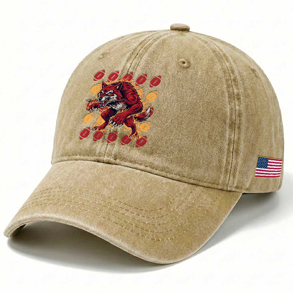 Wolf Football Lover Washed Cotton Baseball Cap Game Day Fan Lifestyle TS12 Print Your Wear