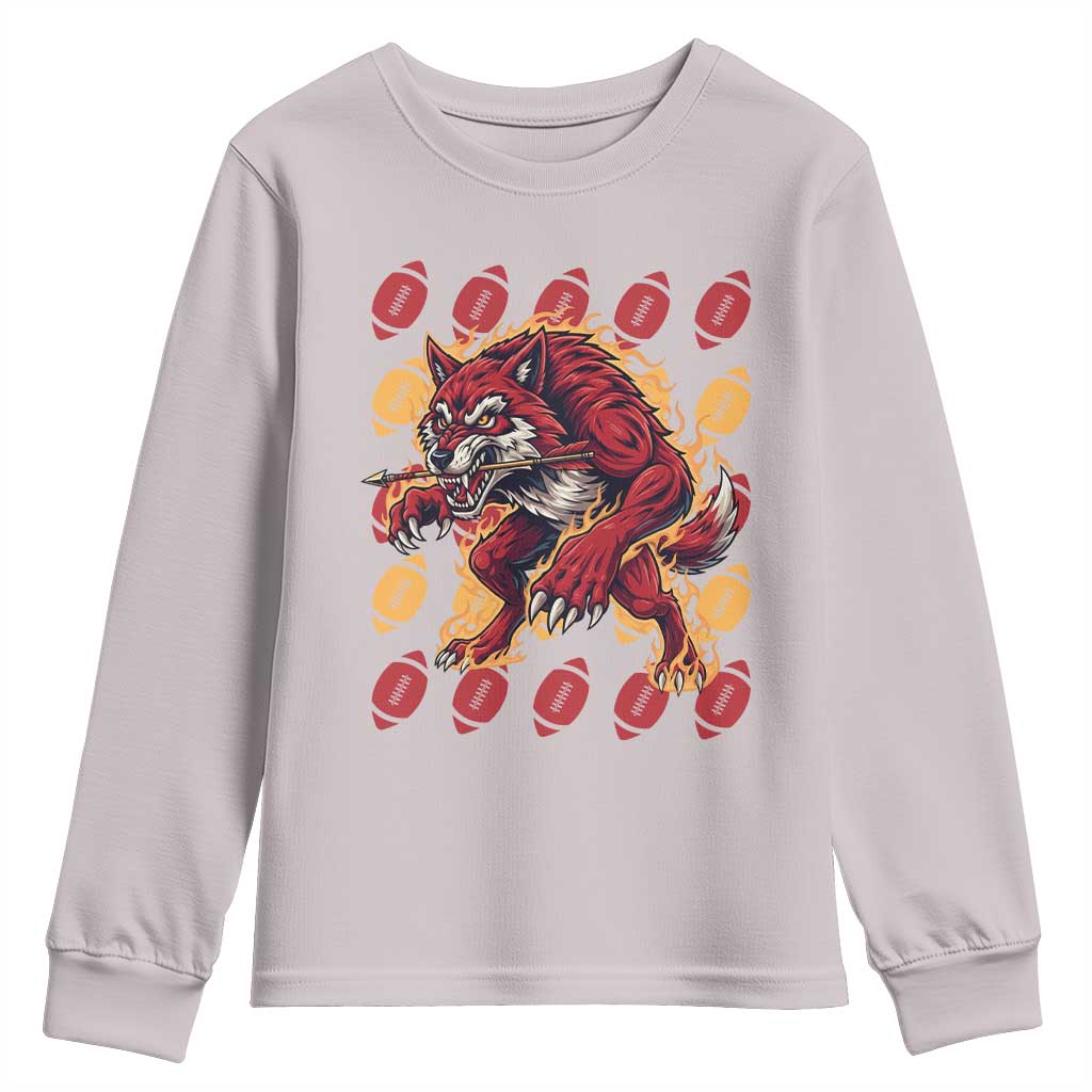 Wolf Football Lover Youth Sweatshirt Game Day Fan Lifestyle TS12 Ice Gray Print Your Wear