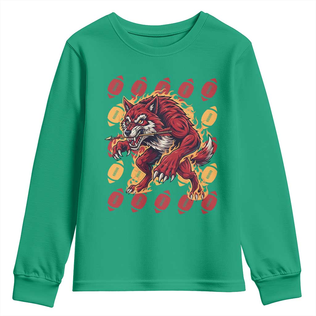 Wolf Football Lover Youth Sweatshirt Game Day Fan Lifestyle TS12 Irish Green Print Your Wear