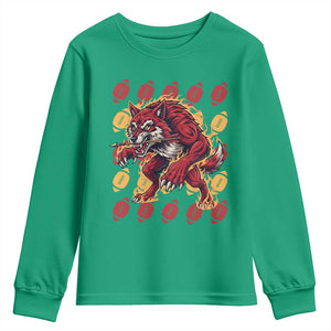Wolf Football Lover Youth Sweatshirt Game Day Fan Lifestyle TS12 Irish Green Print Your Wear