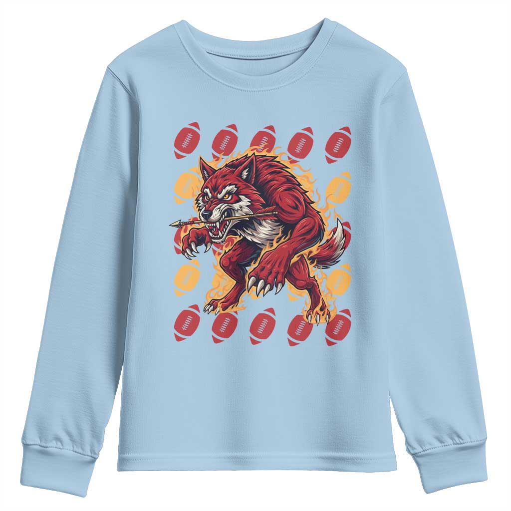 Wolf Football Lover Youth Sweatshirt Game Day Fan Lifestyle TS12 Light Blue Print Your Wear