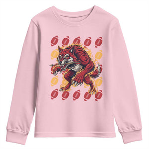 Wolf Football Lover Youth Sweatshirt Game Day Fan Lifestyle TS12 Light Pink Print Your Wear