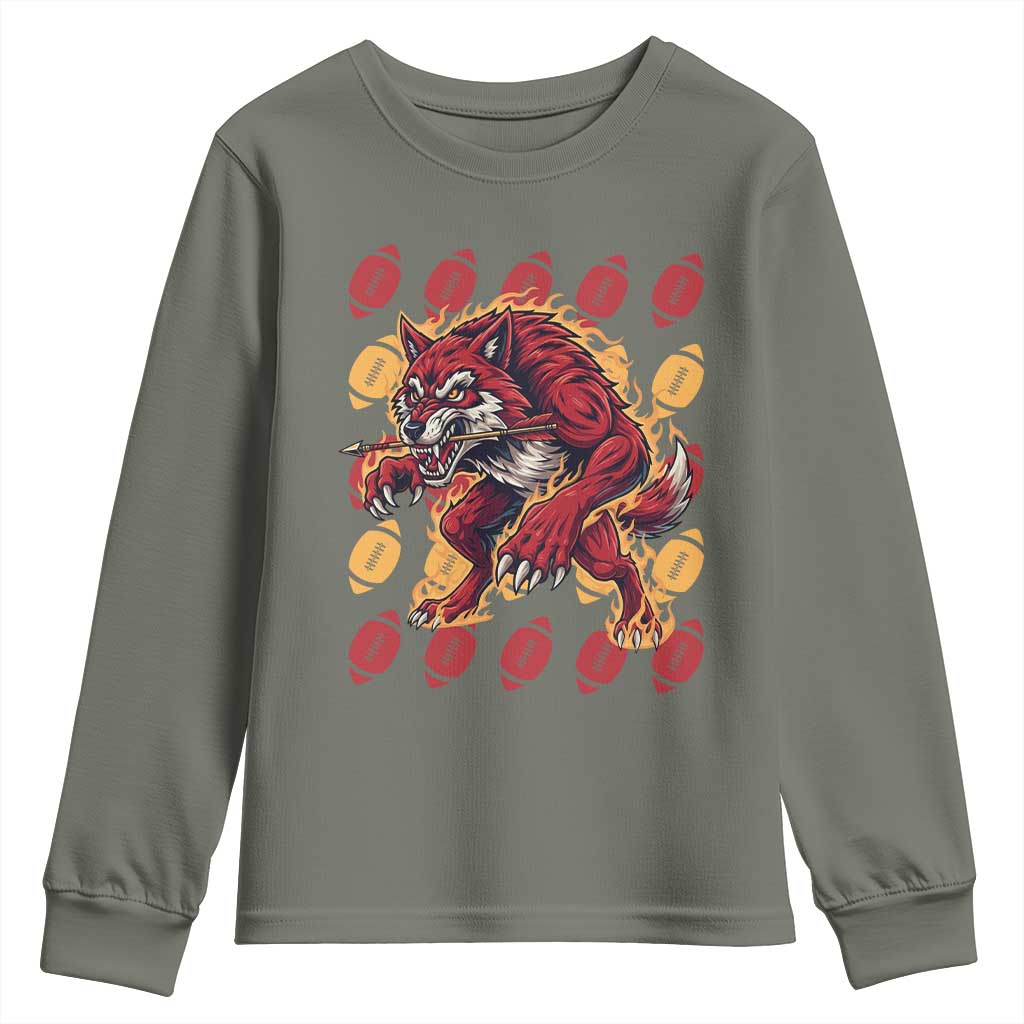 Wolf Football Lover Youth Sweatshirt Game Day Fan Lifestyle TS12 Military Green Print Your Wear