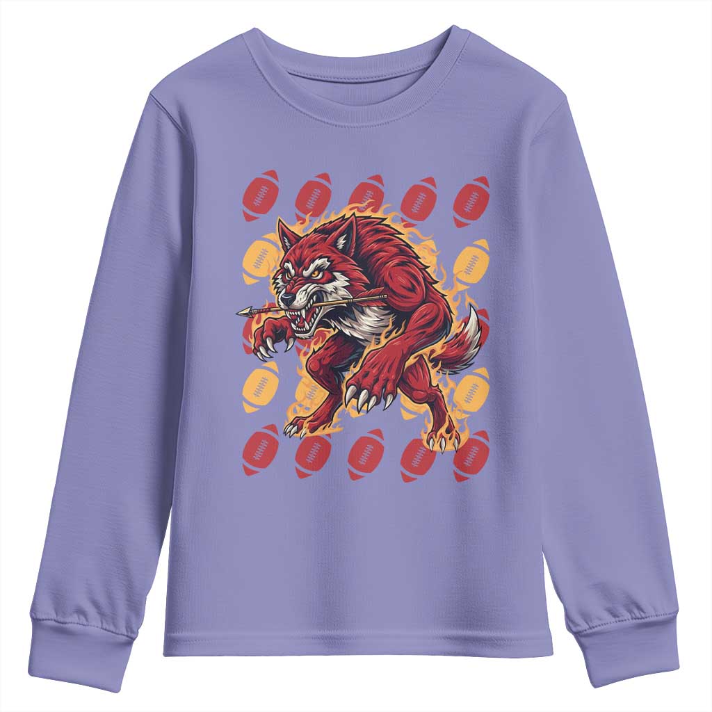 Wolf Football Lover Youth Sweatshirt Game Day Fan Lifestyle TS12 Violet Print Your Wear