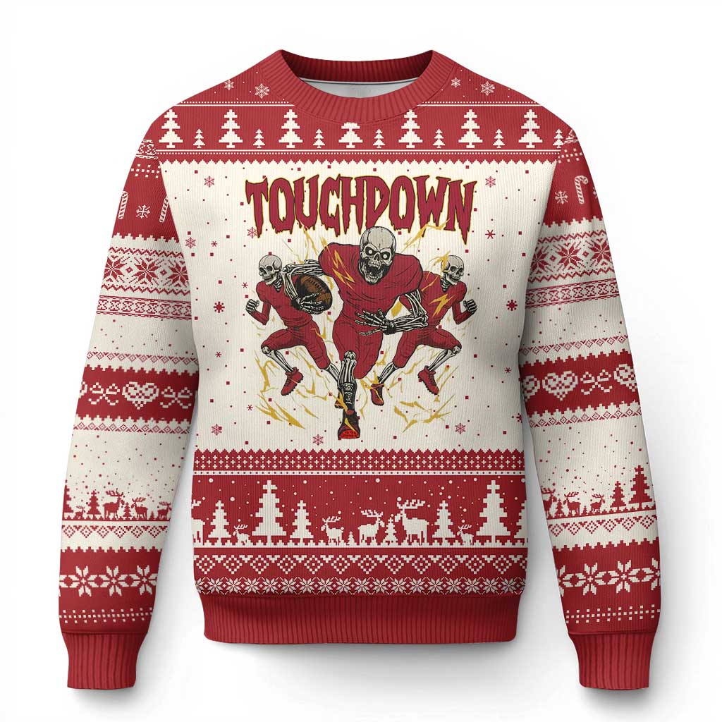 Skeleton Game Day Ugly Christmas Sweater Touchdown Football Fan Gift TS12 Beige Red Print Your Wear