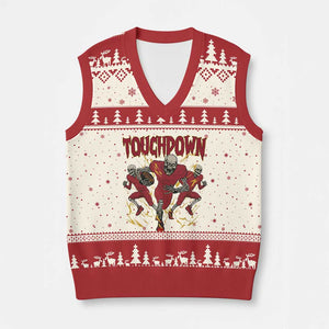 Skeleton Game Day V-Neck Knit Sweater Vest Touchdown Football Fan Gift TS12 Beige Red Print Your Wear