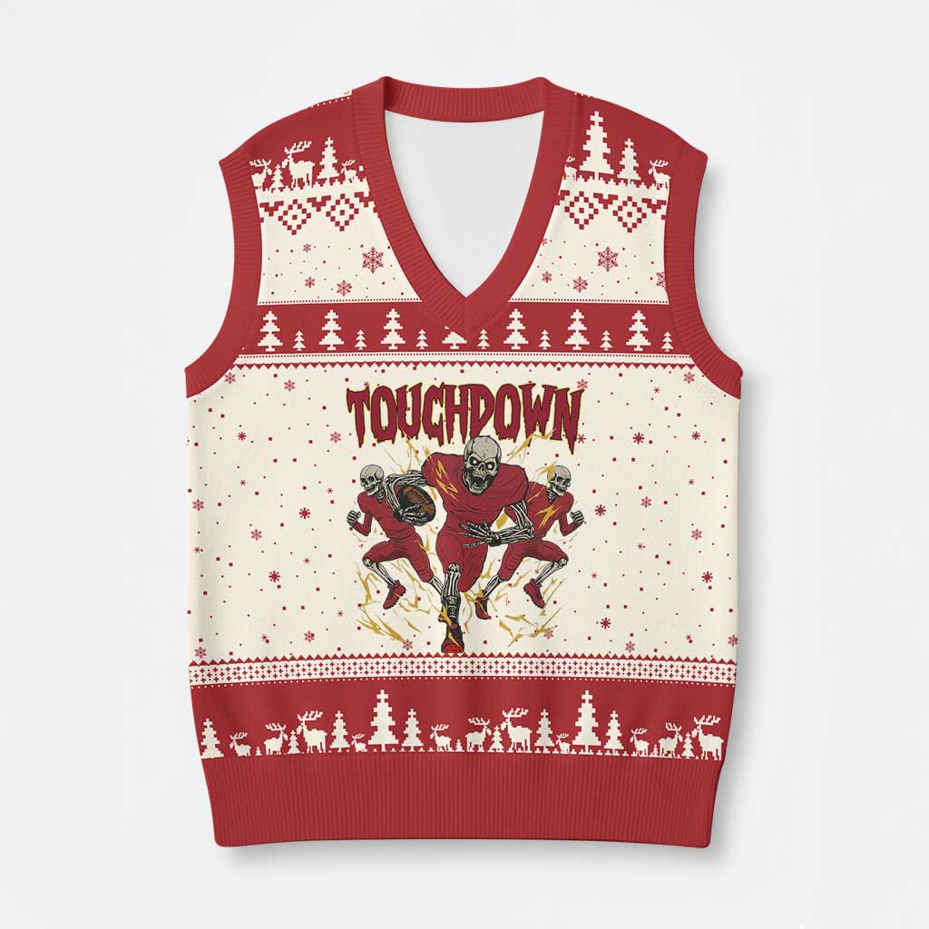 Skeleton Game Day V-Neck Knit Sweater Vest Touchdown Football Fan Gift TS12 Beige Red Print Your Wear