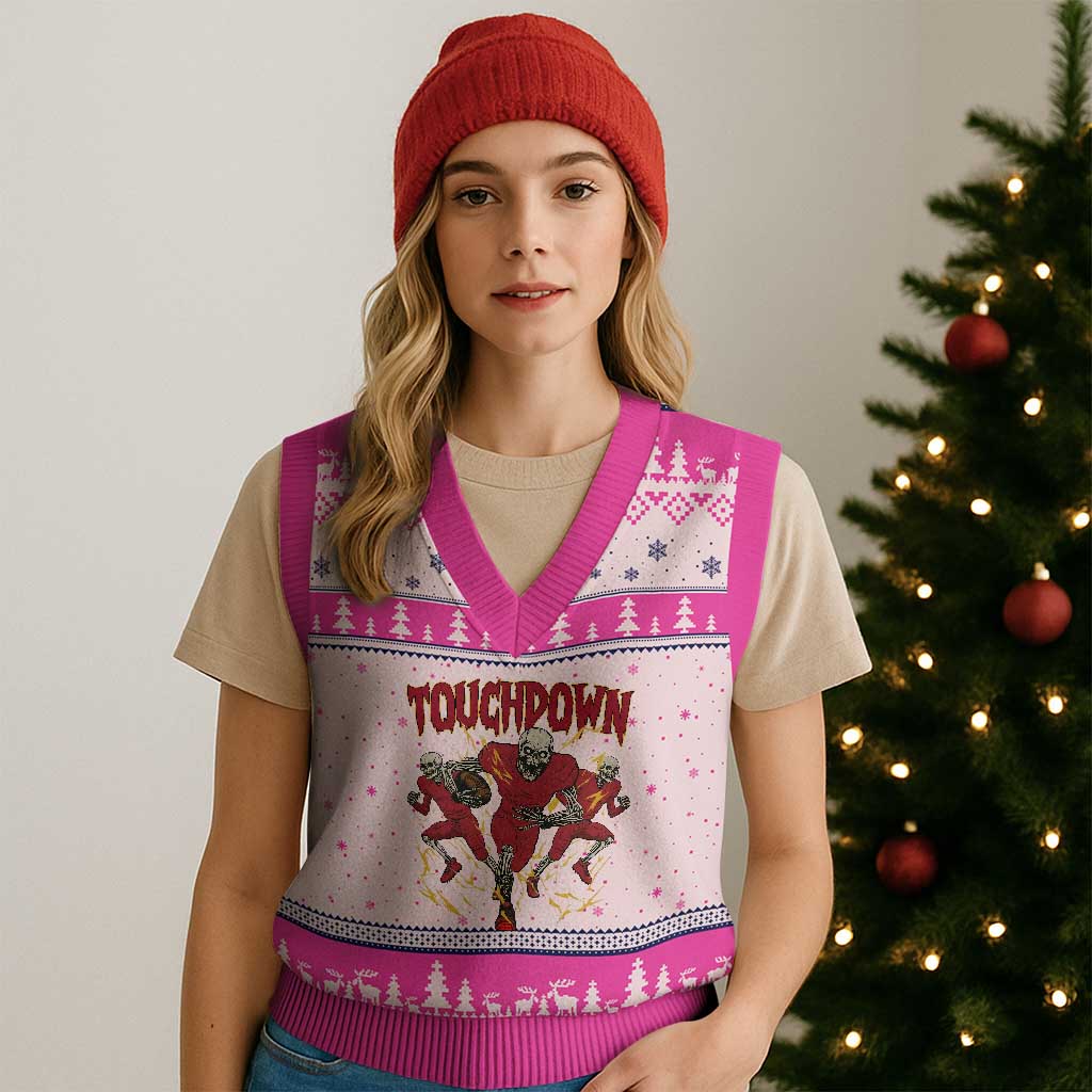 Skeleton Game Day V-Neck Knit Sweater Vest Touchdown Football Fan Gift TS12 Hot Pink Print Your Wear