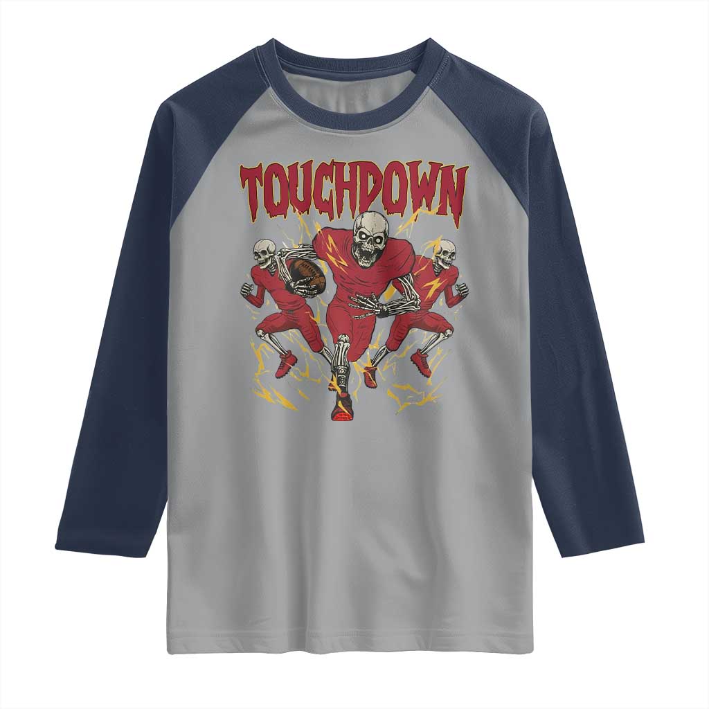 Skeleton Game Day Raglan Shirt Touchdown Football Fan Gift TS12 Sport Gray Navy Print Your Wear