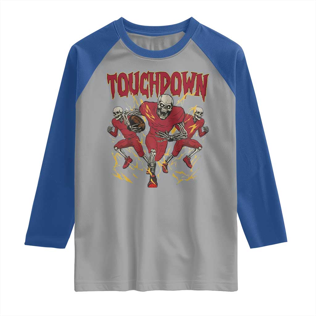 Skeleton Game Day Raglan Shirt Touchdown Football Fan Gift TS12 Sport Gray Royal Print Your Wear