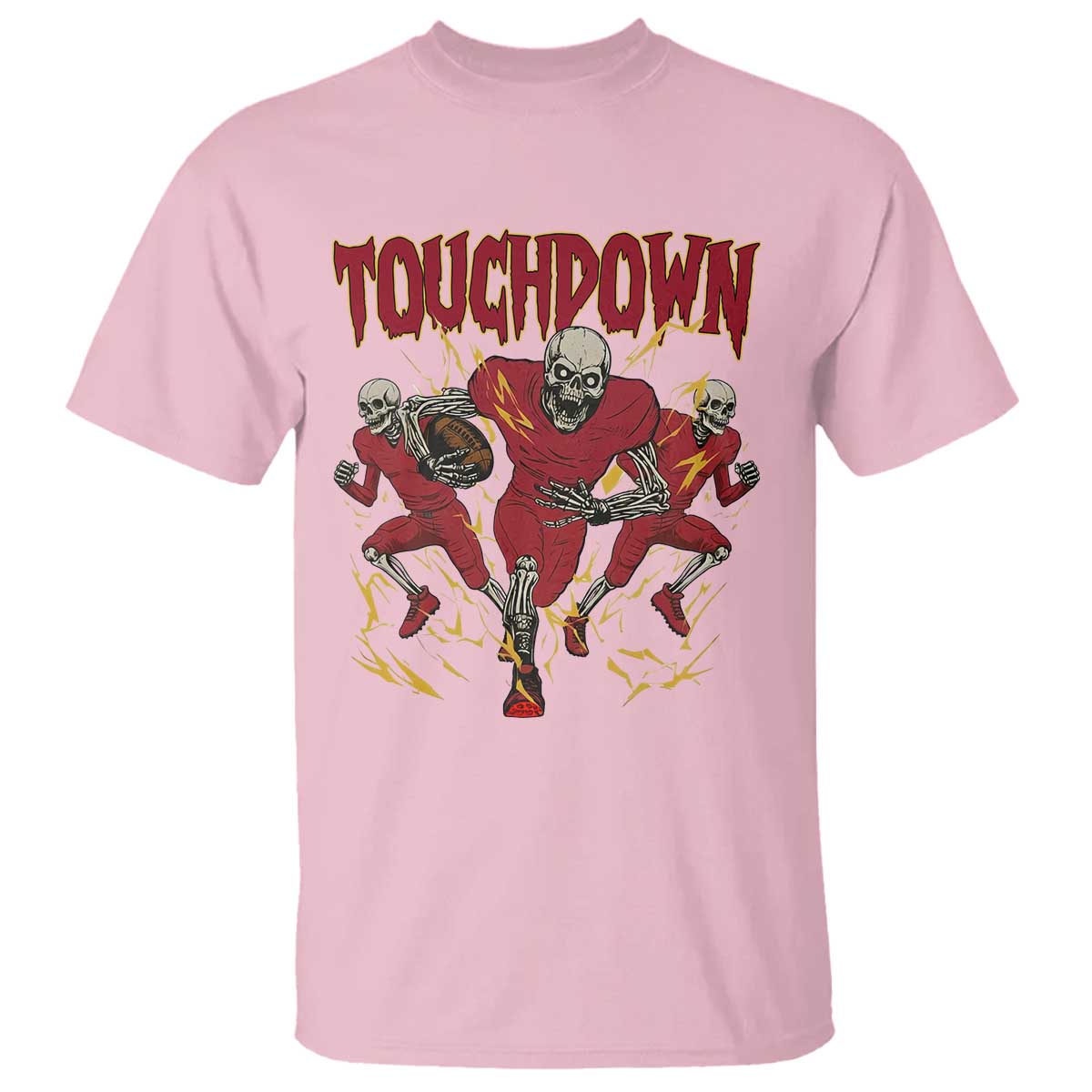 Skeleton Game Day T Shirt Touchdown Football Fan Gift TS12 Light Pink Print Your Wear