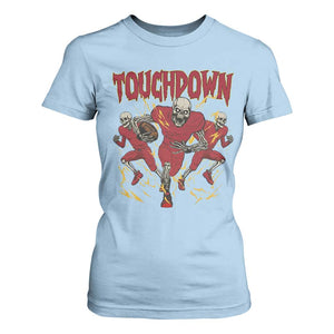 Skeleton Game Day T Shirt For Women Touchdown Football Fan Gift TS12 Light Blue Print Your Wear