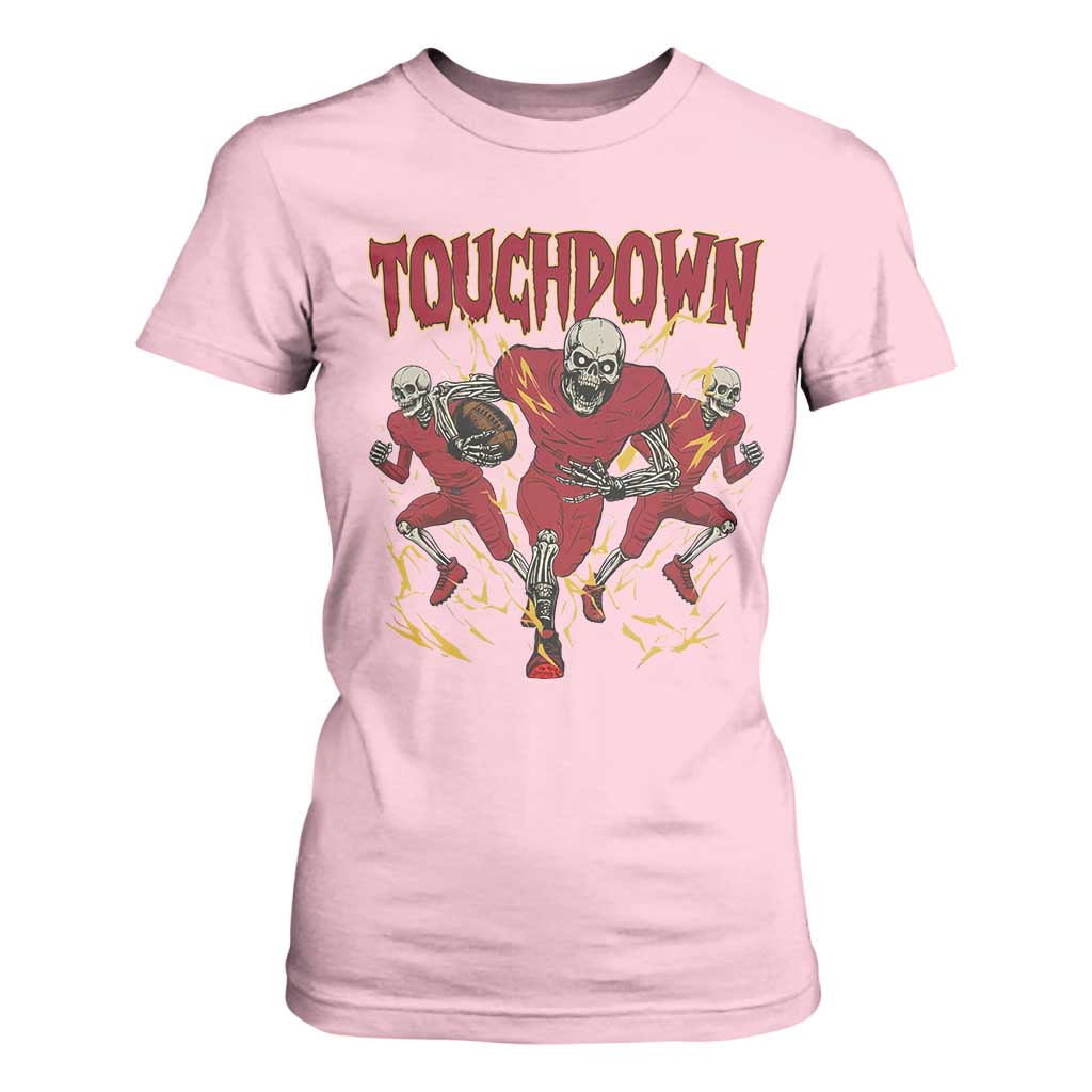 Skeleton Game Day T Shirt For Women Touchdown Football Fan Gift TS12 Light Pink Print Your Wear