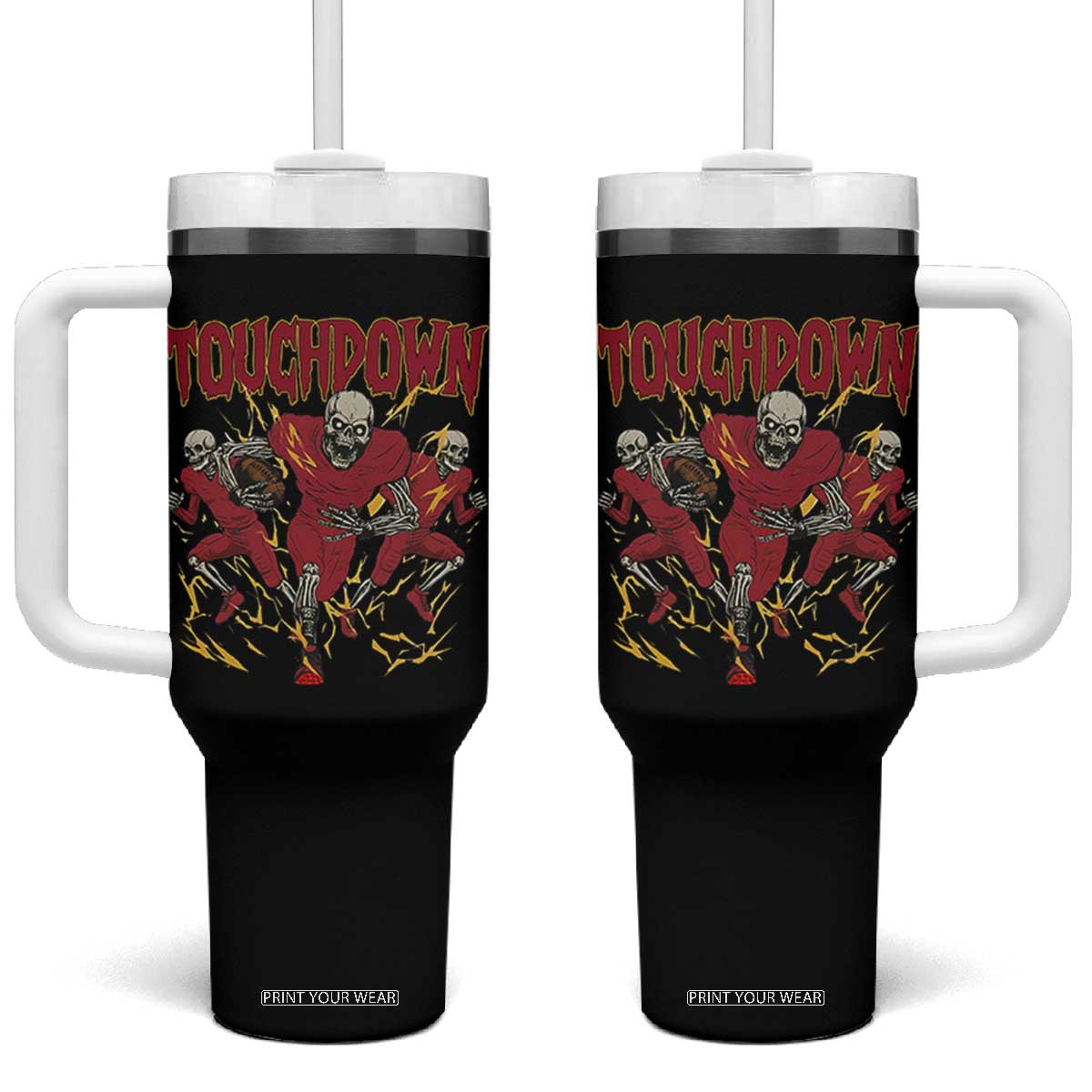 Skeleton Game Day Tumbler With Handle Touchdown Football Fan Gift TS12 One Size: 40 oz Black Print Your Wear