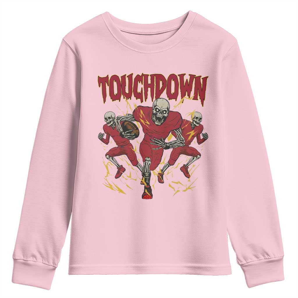 Skeleton Game Day Youth Sweatshirt Touchdown Football Fan Gift TS12 Light Pink Print Your Wear