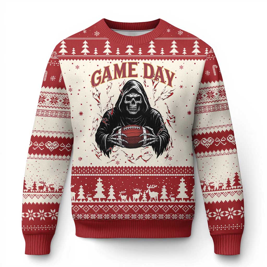 Funny Grim Reaper Dark Football Ugly Christmas Sweater Game Day Fan Lifestyle TS12 Beige Red Print Your Wear