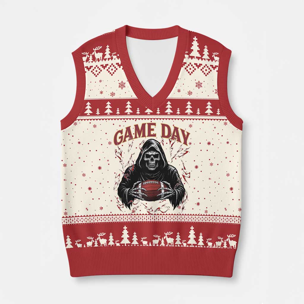 Funny Grim Reaper Dark Football V-Neck Knit Sweater Vest Game Day Fan Lifestyle TS12 Beige Red Print Your Wear