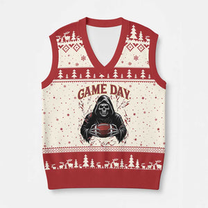 Funny Grim Reaper Dark Football V-Neck Knit Sweater Vest Game Day Fan Lifestyle TS12 Beige Red Print Your Wear