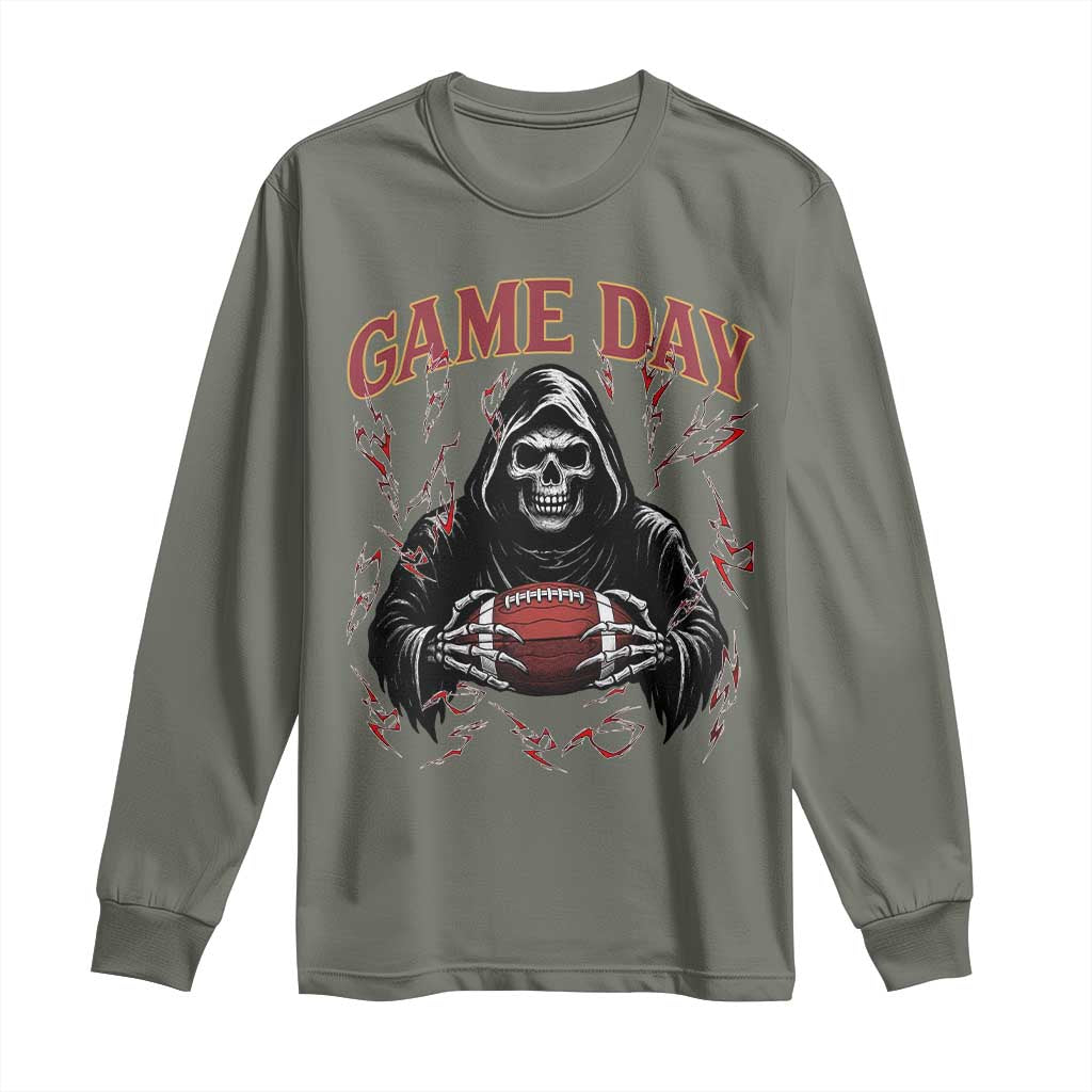 Funny Grim Reaper Dark Football Long Sleeve Shirt Game Day Fan Lifestyle TS12 Military Green Print Your Wear
