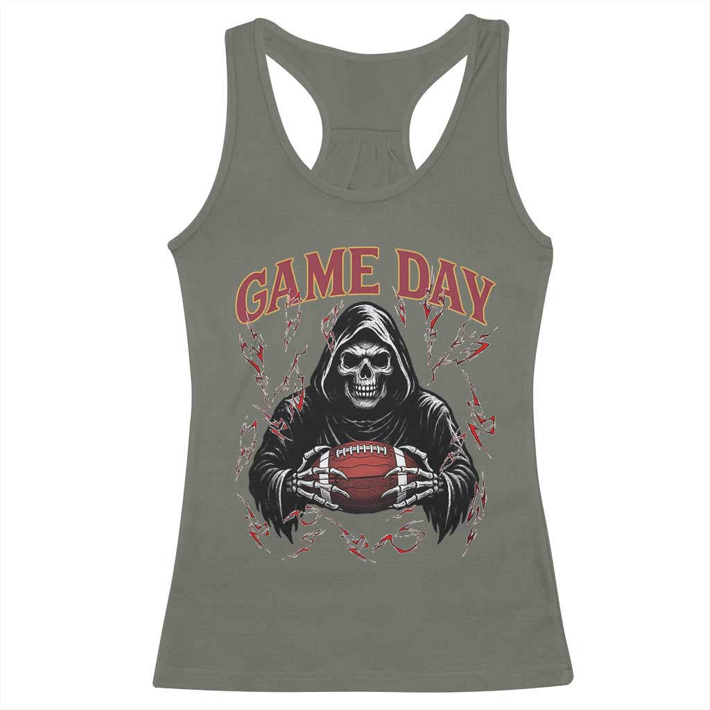 Funny Grim Reaper Dark Football Racerback Tank Top Game Day Fan Lifestyle TS12 Military Green Print Your Wear