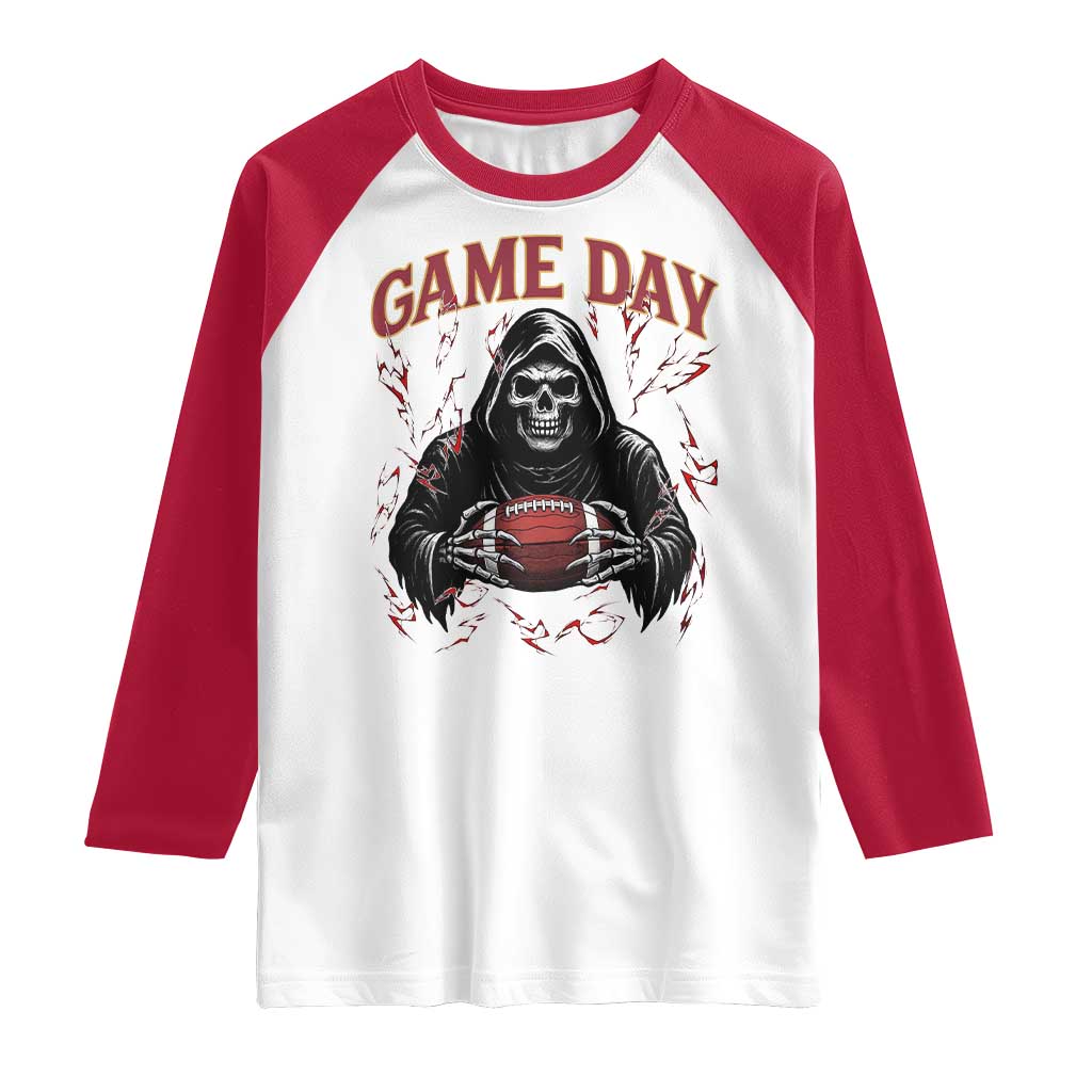 Funny Grim Reaper Dark Football Raglan Shirt Game Day Fan Lifestyle TS12 White Red Print Your Wear