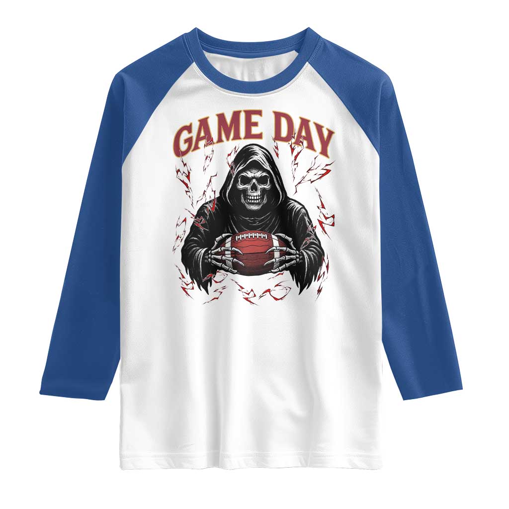 Funny Grim Reaper Dark Football Raglan Shirt Game Day Fan Lifestyle TS12 White Royal Print Your Wear