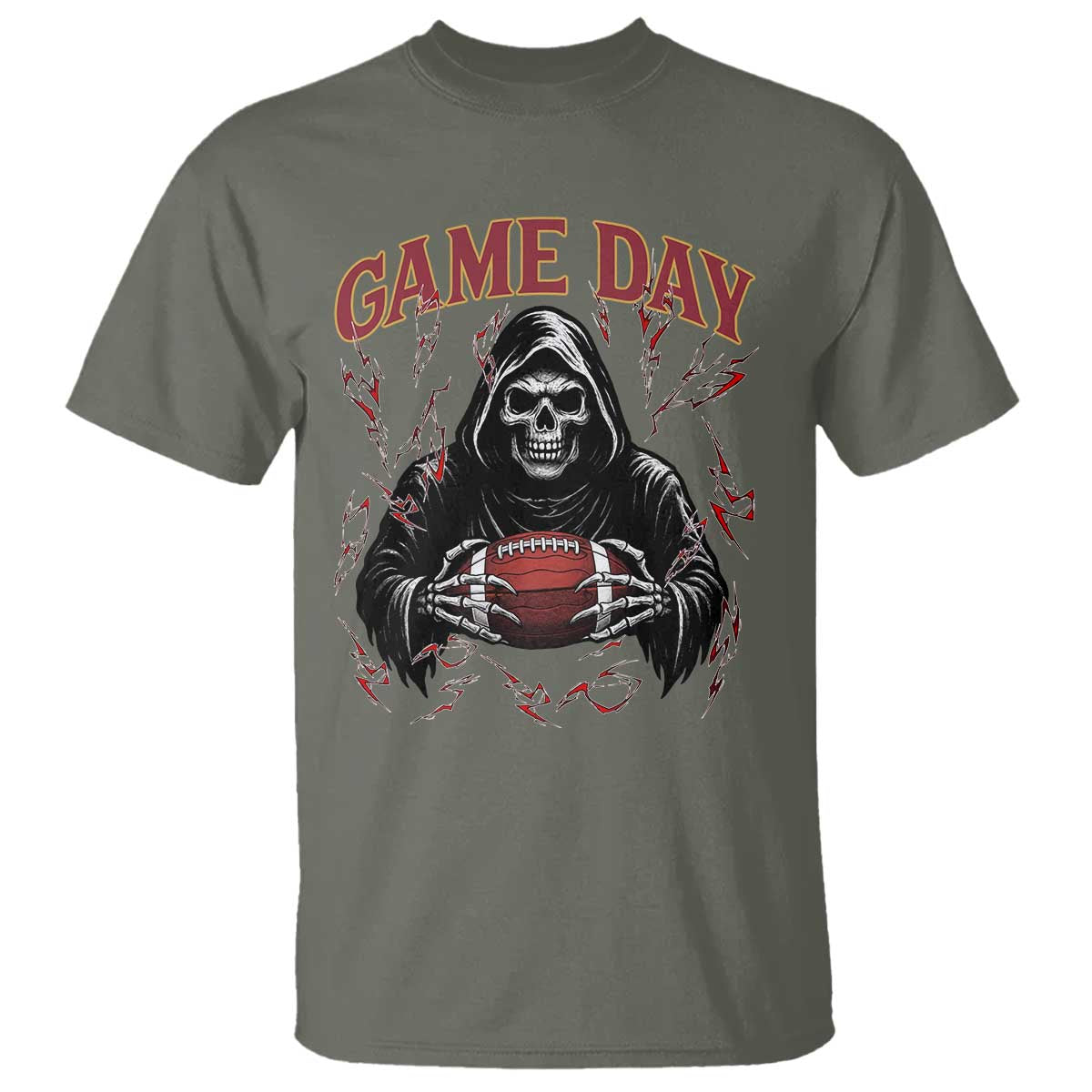 Funny Grim Reaper Dark Football T Shirt Game Day Fan Lifestyle TS12 Military Green Print Your Wear