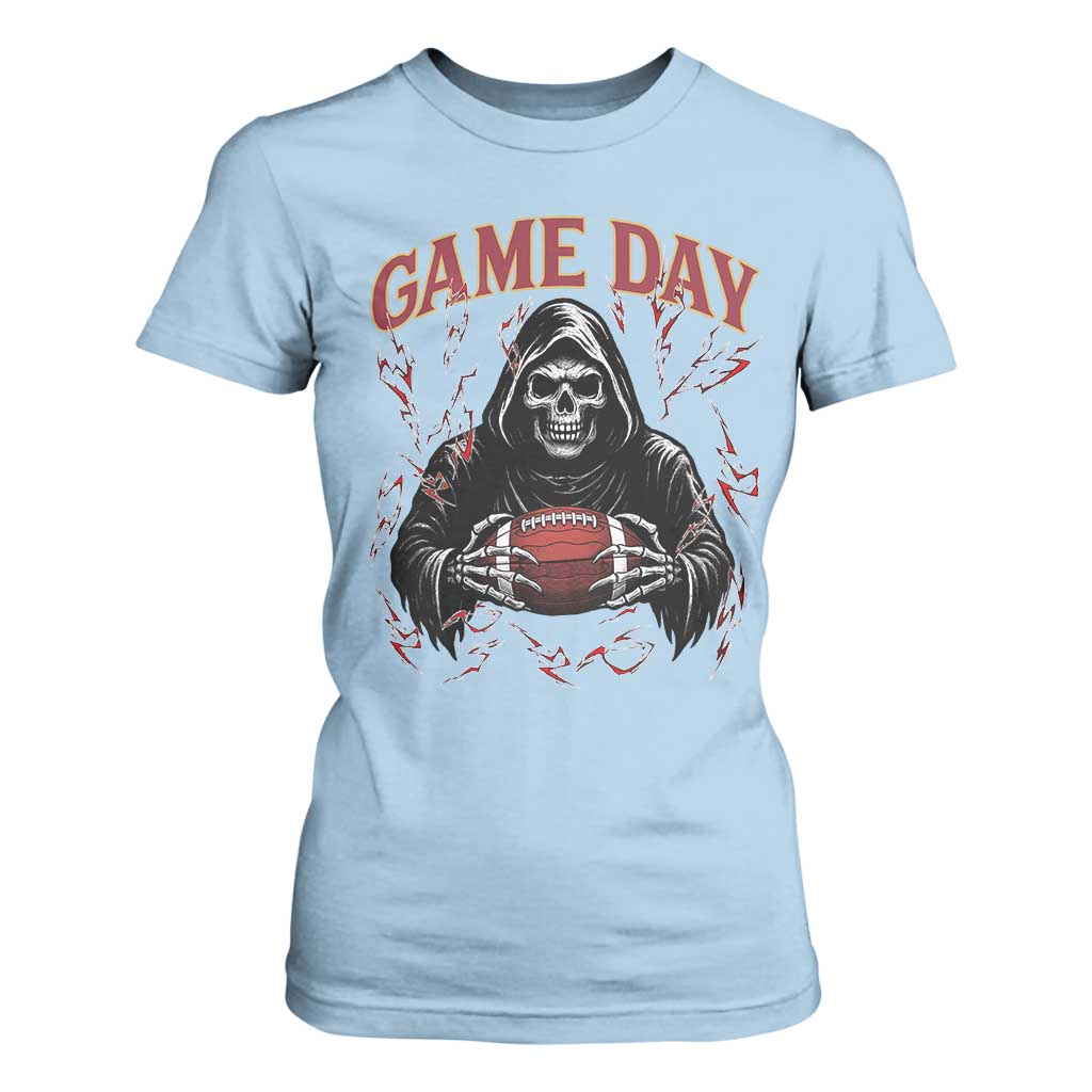Funny Grim Reaper Dark Football T Shirt For Women Game Day Fan Lifestyle TS12 Light Blue Print Your Wear
