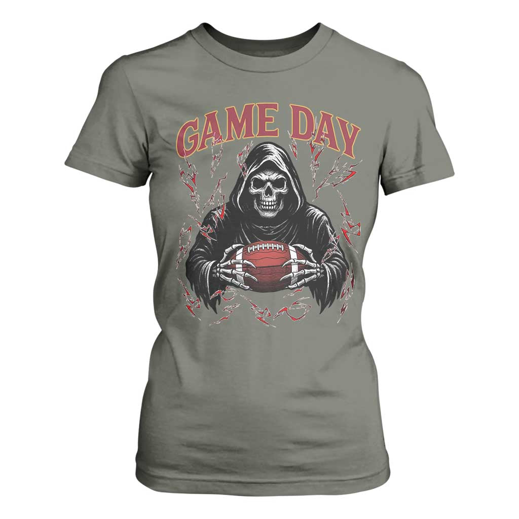Funny Grim Reaper Dark Football T Shirt For Women Game Day Fan Lifestyle TS12 Military Green Print Your Wear