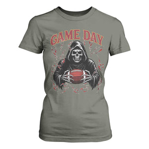 Funny Grim Reaper Dark Football T Shirt For Women Game Day Fan Lifestyle TS12 Military Green Print Your Wear