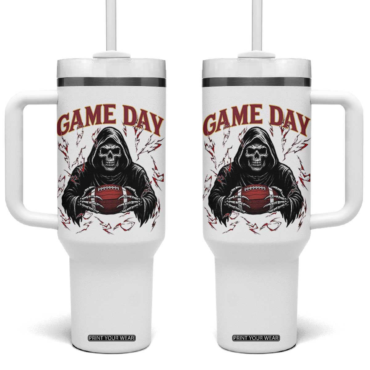 Funny Grim Reaper Dark Football Tumbler With Handle Game Day Fan Lifestyle TS12 One Size: 40 oz White Print Your Wear